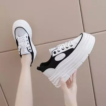 Маленькие белые туфли на толстой подошве, женские, весна 2024, новые, женские туфли, повседневные, универсальные, для студентов, увеличивающие рост, туфли с большой головой 35 бежевый