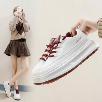 Маленькие белые туфли на толстой подошве для женщин 2024 года, осень, все, маленькая ниша, оригинальная женская повседневная обувь, увеличивающая рост, для женщин 35 красный