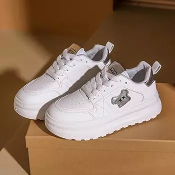 Маленькие белые туфли на толстой подошве для женщин в стиле Ins, новые высококачественные женские туфли с юбками 35 серебряный