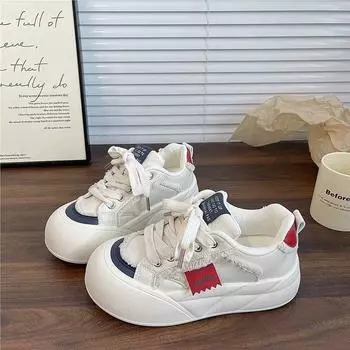 маленькие белые туфли на толстой подошве, кожаные туфли для серфинга, женские модели, новые модели весны 2025 года, нишевые модели без столкновений, универсальная обувь, б 35 фиолетовый