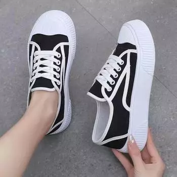 Маленькие белые туфли на толстой подошве, парусиновые женские туфли, весна 2024, новые повседневные универсальные парусиновые туфли, короткие мужские 36