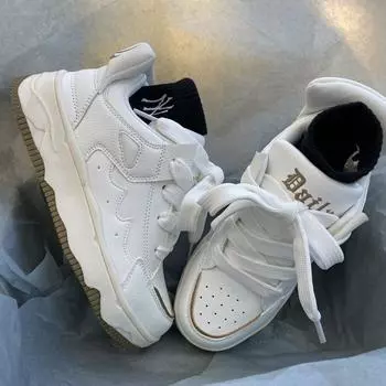 Маленькие белые туфли на толстой подошве, детские, новинка осени 2025 года, удобные и универсальные, дышащие, на плоской подошве, повседневные, спортивные туфли для пап 35 чёрный