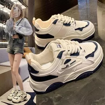 Маленькие белые туфли на толстой подошве, женские, весна 2025, новые, увеличивающие рост, туфли-бублики, универсальные, повседневные, для скейтбординга, популярные, ретро, спортивные 35