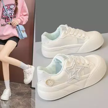 Маленькие белые туфли на толстой подошве, женские, летние, 2024 года, универсальные, популярные, туфли для скейтбординга, маленькие, звездные туфли 35 синий