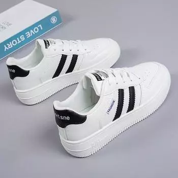 Маленькие белые туфли на толстой подошве, женская обувь 2025 года, новая осенняя дышащая кожаная универсальная обувь с завышенной талией, повседневная обувь на плоской подошве для женщин 35 белый