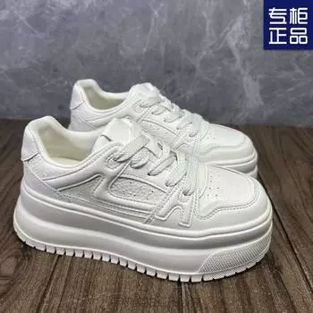 Маленькие белые туфли на толстой подошве, повседневные, дышащие, весна-лето 2025, спортивные туфли-кексы, высококачественные, для занятий спортом на доске 35 белый