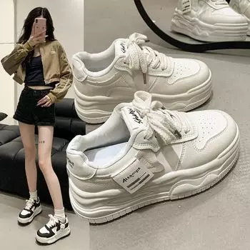 Маленькие белые туфли на толстой подошве, женские, весна 2025, новые, увеличивающие рост, туфли-бублики, универсальные, повседневные, для скейтбординга, популярные, ретро, спортивные 35