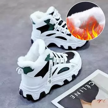 Маленькие белые туфли, новый стиль, бархатные толстые теплые хлопковые туфли, черные универсальные кожаные туфли, высокие спортивные туфли на осень и зиму 35-44 39 синий