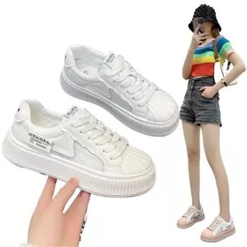 Маленькие белые туфли повседневные женские кроссовки осенние универсальные сабо с круглым носком на платформе женские разноцветные осенние новые криперы летние 35 розовый