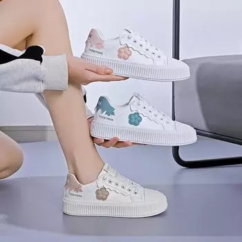 Маленькие белые туфли с прекрасным цветком, женские весенние туфли 2023, женская обувь на плоской подошве 35 хаки