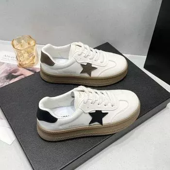 Маленькие белые туфли с толстой подошвой, женские весенние и осенние модели, спортивная повседневная обувь, женская обувь для катания на доске, женская обувь ранней осени 35 чёрный