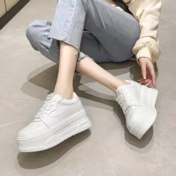 Маленькие белые туфли с внутренней стороны, женские туфли из натуральной кожи, новые маленькие универсальные женские туфли из воловьей кожи на толстой подошве 34 белый