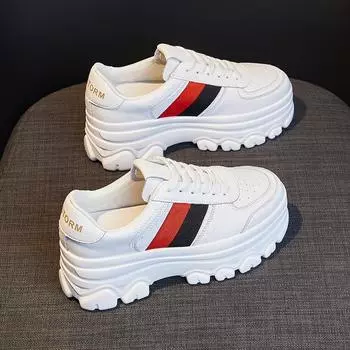 Маленькие белые туфли с внутренним усилением, женские кожаные новые весенние универсальные спортивные туфли для маффинов на толстой подошве, белые повседневные женские туфли 34 бежевый