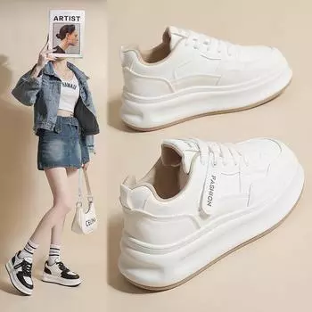 Маленькие белые туфли Студенческая женская обувь Повседневная обувь для досок Универсальные модные туфли для маленьких людей Увеличение роста 35
