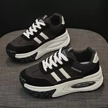 Маленькие белые туфли, женская обувь, новые туфли с высокой подошвой и толстой подошвой, модная легкая повседневная спортивная обувь 35 чёрный