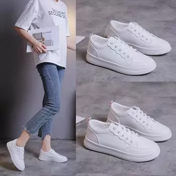Маленькие белые туфли, женская студенческая обувь, повседневная обувь для сноубординга, дышащая, универсальная спортивная обувь на плоской подошве 6611 35