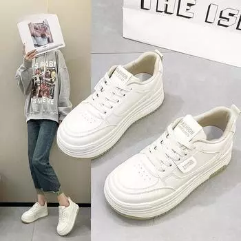 Маленькие белые туфли, женская весенняя и осенняя обувь, подходящая обувь с толстой подошвой, повседневная обувь, кроссовки Muffin 35 бежевый