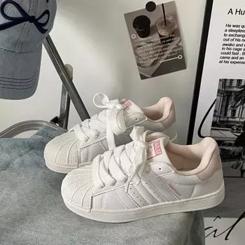 Маленькие белые туфли женские 2024 новые летние кремовые ретро японские студенческие универсальные ракушечные спортивные туфли для скейтборда женские 35 розовый