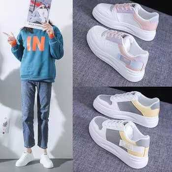 маленькие белые туфли женские 2024 весна новые студенческие беговые туфли женские туфли на толстой подошве женские 35 белый