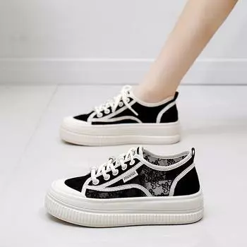 Маленькие белые туфли женские 2025 новая весна студенческая корейская версия универсальных повседневных модных туфель на платформе модные туфли для досок 2639 35 чёрный