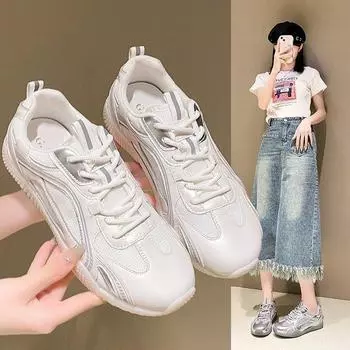 Маленькие белые туфли женские дышащие серебристые спортивные туфли Agan Shoes летние универсальные тонкие повседневные туфли на шнуровке 35 серебряный