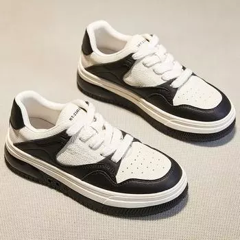 Маленькие белые туфли Женские кожаные туфли Осенние новые Повседневные туфли на толстой подошве Увеличенные универсальные белые кроссовки Кроссовки 34