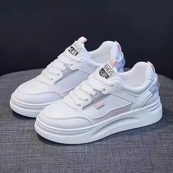 Маленькие белые туфли женские летние 2024 весна и лето новые универсальные взрывные студенческие туфли на плоской подошве повседневные толстые туфли с увеличенной высотой и дышащими свойствами 35 розовый