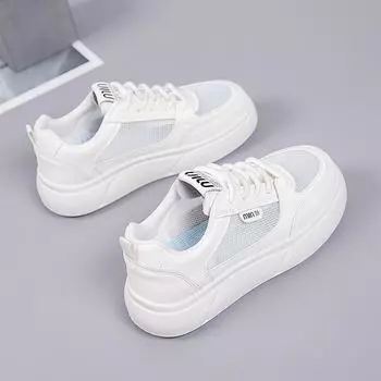 Маленькие белые туфли женские летние 2025 года новые сетчатые дышащие нескользящие толстые подошвы увеличивающие рост студенческие туфли универсальные повседневные туфли для серфинга 35 бежевый