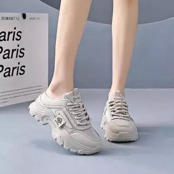 Маленькие белые туфли женские летние новые полутапочки baotou сетчатые дышащие повседневные туфли на платформе универсальные сандалии 35 серый