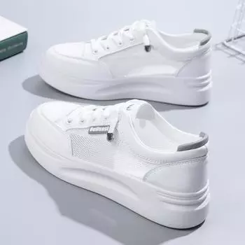 Маленькие белые туфли, женские летние туфли 2023, новые туфли с сеткой, универсальные тонкие повседневные туфли из дышащей сетки на толстой подошве 35 серый