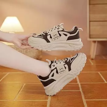 Маленькие белые туфли женские новые популярные осенние туфли для спорта и отдыха с круглым носком студенческие туфли на толстой подошве универсальные 35 чёрный