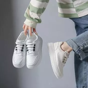 Маленькие белые туфли женские новые весенние туфли для студентов, женские повседневные туфли на толстой подошве для улицы 35 бежевый