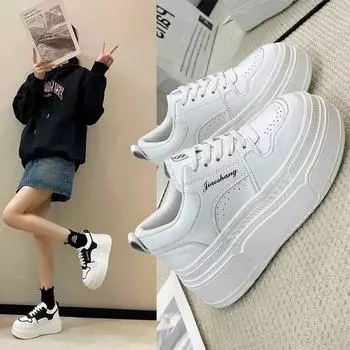 Маленькие белые туфли женские осенние на толстой подошве со шнуровкой повседневные спортивные туфли Muffin Plate модные и удобные 35 белый