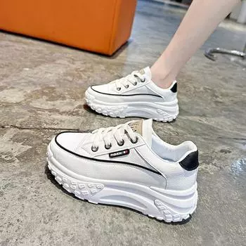 Маленькие белые туфли женские осенние новые корейские версии универсальные женские студенческие туфли на толстой подошве повседневные спортивные туфли женские туфли легкие 35 хаки