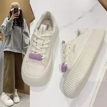 Маленькие белые туфли женские осенние уродливые милые туфли с большой головой универсальные спортивные повседневные туфли на платформе 35 белый