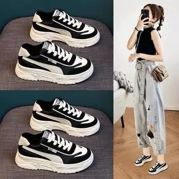 Маленькие белые туфли женские спортивные туфли Pops на толстой подошве женские весенние туфли Hundred Match Pops женские туфли Muffin Plate 35