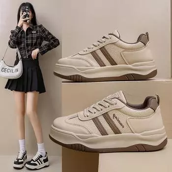 Маленькие белые туфли, женские туфли для сёрфинга, женская толстая подошва уличная фотография, повседневная обувь 35 бежевый