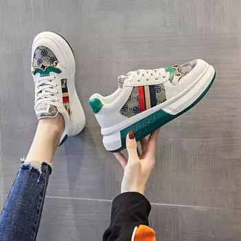 Маленькие белые туфли, женские туфли на толстой подошве, новые универсальные женские туфли с внутренней подтяжкой, одиночные туфли ранней весны, повседневные кроссовки из натуральной кожи 34 зелёный