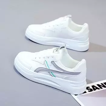 Маленькие белые туфли женские туфли весна 2024 новые универсальные осенние дышащие одинарные весенние и осенние кожаные спортивные туфли для серфинга повседневные тонкие 35 зелёный