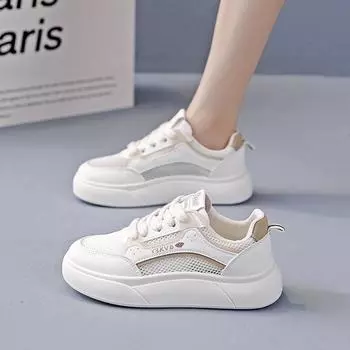 Маленькие белые туфли женские универсальные сетчатые дышащие 2024 весна и лето тонкие новые взрывные повседневные папины спортивные туфли для сноуборда 12011 35 белый