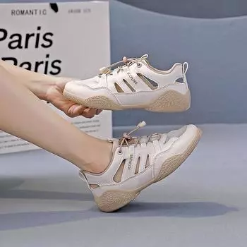 Маленькие белые туфли женские универсальные сетчатые дышащие летние 2024 новые взрывные повседневные папины полые спортивные туфли для доски CY121 35 бежевый