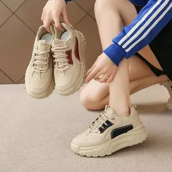 Маленькие белые туфли женские весенние новинки студенческие повседневные уличные туфли женские туфли на толстой подошве для увеличения роста 35