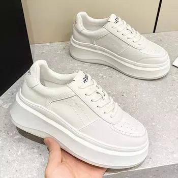 Маленькие белые туфли. Женские весенние новые кожаные универсальные женские туфли. Светопоглощающая пленка. Кроссовки для спорта и отдыха на толстой подошве. 35