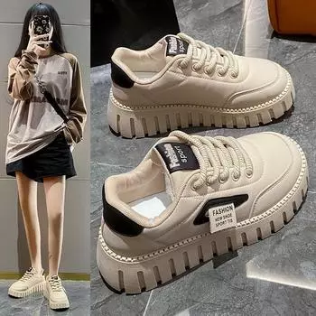Маленькие белые туфли женские весенние новые студенческие туфли модные универсальные весенние и осенние повседневные туфли на платформе 35 бежевый