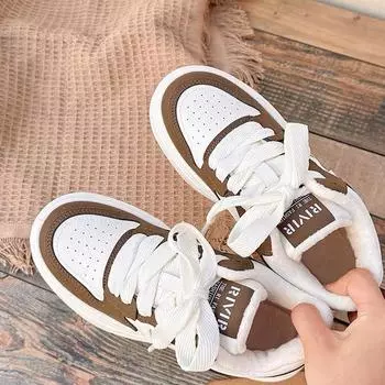 Маленькие белые туфли женские зимние бархатные высокие толстые туфли на платформе новые универсальные теплые туфли из двух хлопковых тканей спортивная обувь 35 белый