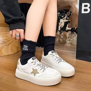 Маленькие белые туфли звезда новая универсальная платформа 2025 весна и лето обувь для скейтбординга повседневная взрывная студенческая обувь женская дышащая 35 золотой