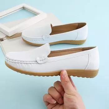 Маленькие белые туфлиМодные дышащие туфли для медсестер Обувь для беременных на мягкой подошве с говяжьими сухожилиями Удобная рабочая обувь на плоской подошве для больниц 35