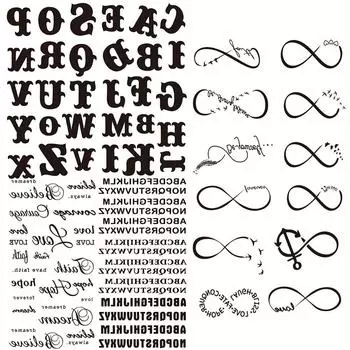 Маленькие бесконечные поддельные временные татуировки для женщин и девочек, черные буквы, тату-наклейка с персонажем, английское слово, водонепроницаемая татуировка на палец