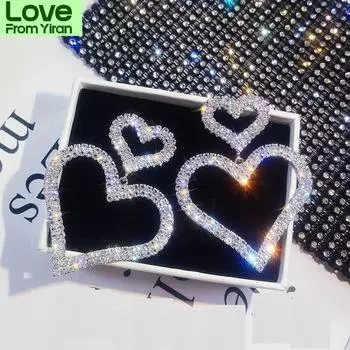 Маленькие большие серьги-подвески в форме сердца для женщин, сверкающие стразы, женская бижутерия, милые подарки