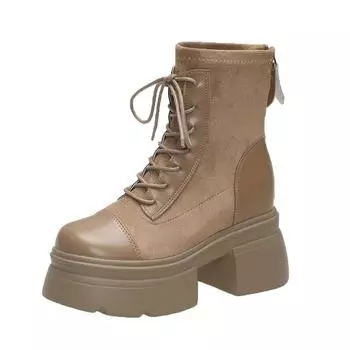 Маленькие ботинки Мартина на толстой подошве толщиной 10 см с внутренней платформой, женские осенние 2024 года, новые, в ретро-стиле и короткие ботинки 34 абрикосовый